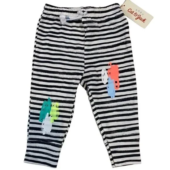 Cat & Jack Joggers Striped Neon 6-9 Months NWT - Picture 1 of 4